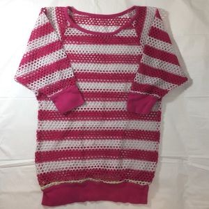 Pink and white striped mesh shirt